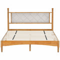 Wood Bed Frame With Fabric Upholstered Headboard