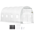 VEVOR Walk-in Tunnel Greenhouse, 15 x 7 x 7 ft Portable Plant Hot House w/ Galvanized Steel Hoops, 1 Top Beam, Diagonal Poles, Zippered Door & 8 Roll-up Windows, White