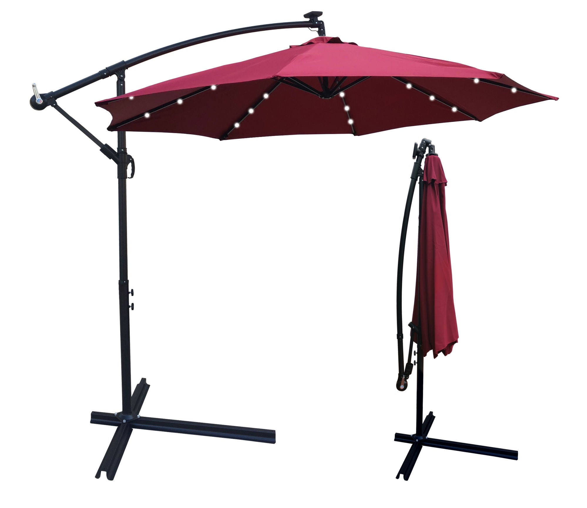 10 ft Outdoor Patio Umbrella Solar Powered LED Lighted Sun Shade Market Waterproof 8 Ribs Umbrella with Crank and Cross Base for Garden Deck Backyard Pool Shade Outside Deck Swimming Pool Burgundy RT