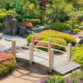 5 ft Wooden Garden Bridge Arc Stained Finish Footbridge with Railings for your Backyard;  Natural Wood