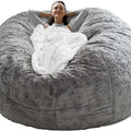 Bag Chair Cover(it was only a Cover;  not a Full Bean Bag) Chair Cushion;  Big Round Soft Fluffy PV Velvet Sofa Bed Cover;  Living Room Furniture;  Lazy Sofa Bed Cover; 5ft Light Grey