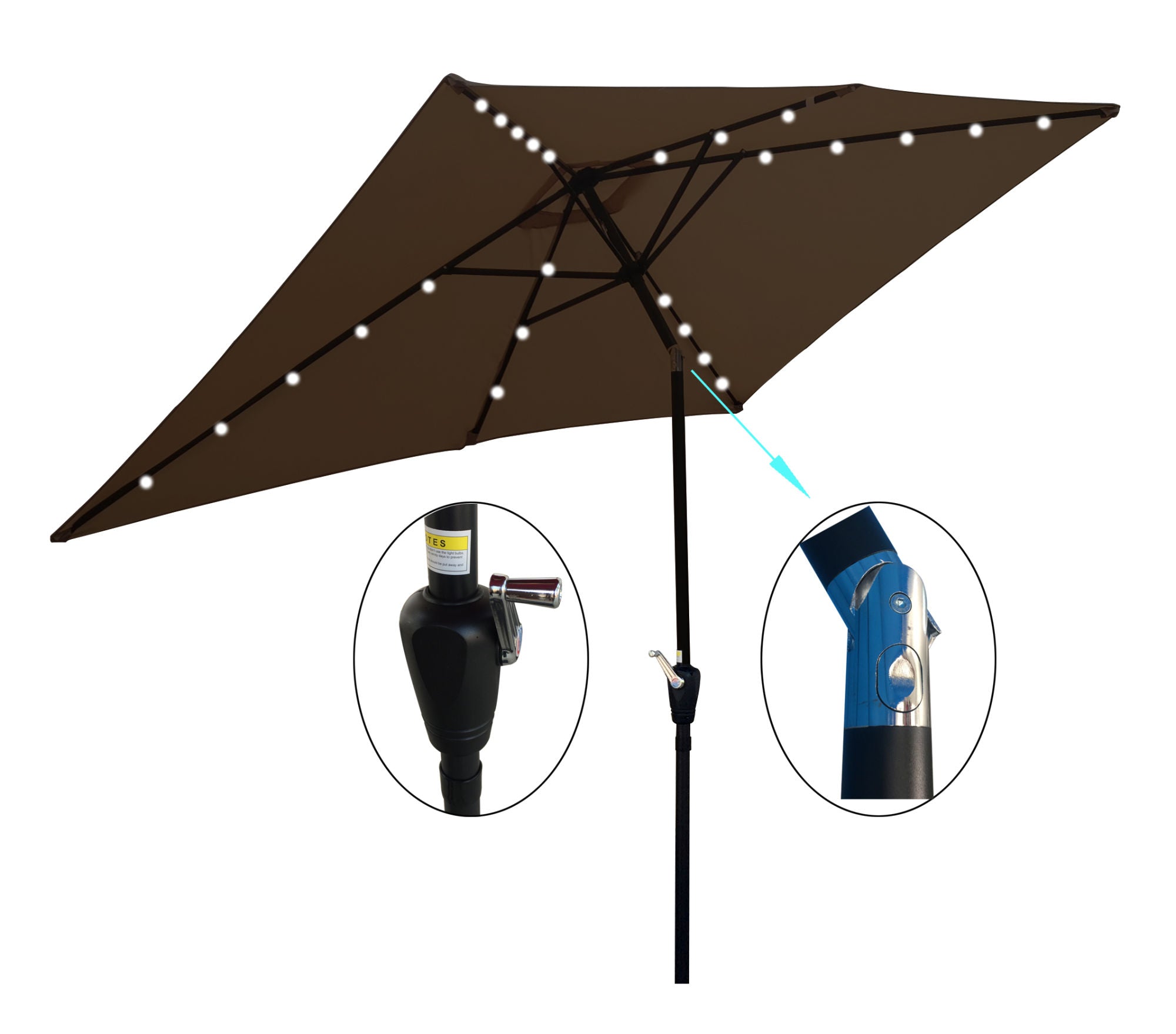 10 x 6.5t Rectangular Patio Umbrella Solar LED Lighted Outdoor Market Table Waterproof Umbrella Sunshade with Crank and Push Button Tilt for Garden Deck Backyard Swimming Pool Chocolate RT