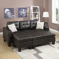 Espresso Faux Leather 3pcs Reversible Sectional Sofa Chaise w Ottoman Chaise Tufted Couch Lounge Living Room Furniture